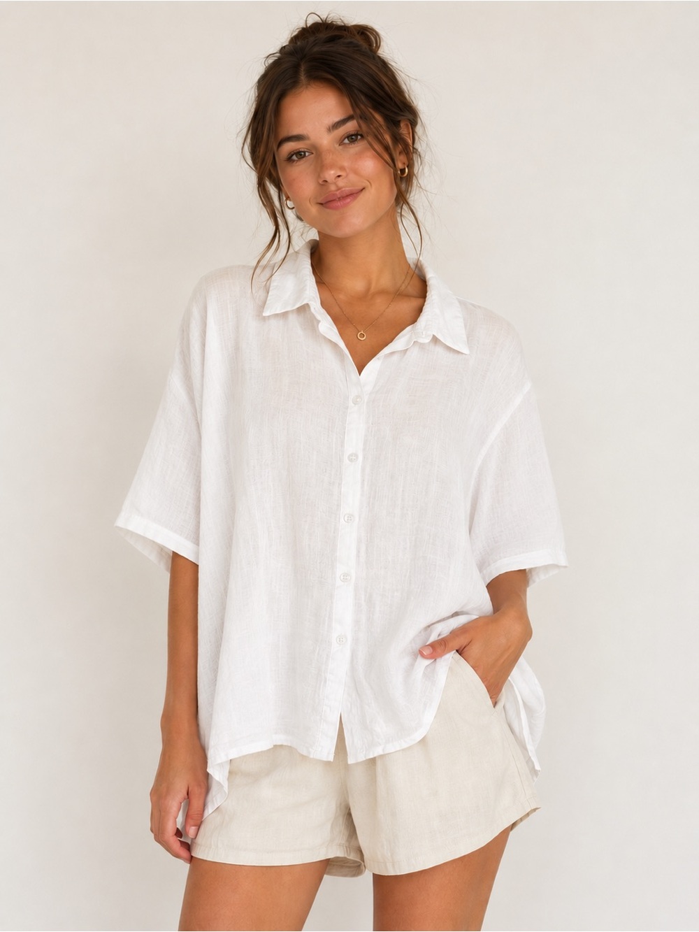 Tallulah Kate Boutique White Cotton Oversized Boho Button-Up Shirt Small
